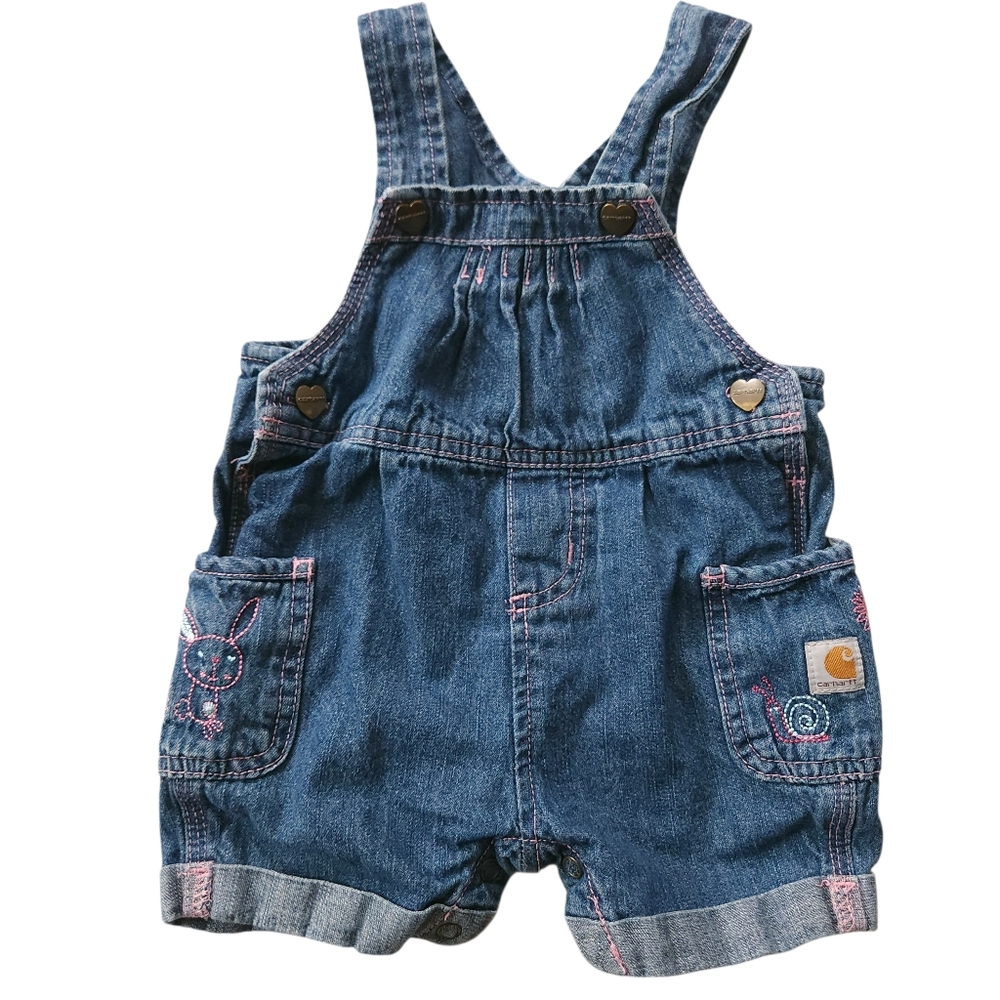 Carhartt Shorts Overalls Cute Embroidered Animals Sz 12 Mo
